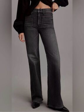 MOTHER High-Rise Wide-Leg Jeans - Charcoal Black